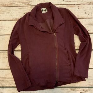 H By Bordeaux Burgundy Moto Zip Knit Jacket S - Lightweight Cardigan Biker Style